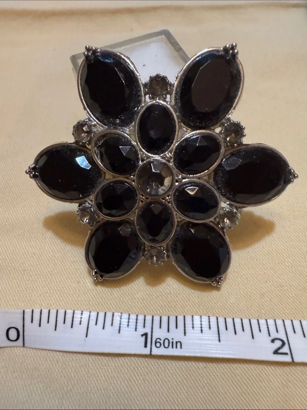 Women's Black, Topaz color and silver Flower Cocktail Brooch